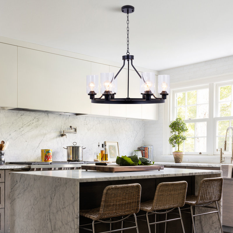 6 - Light Dimmable Wagon Wheel Chandelier