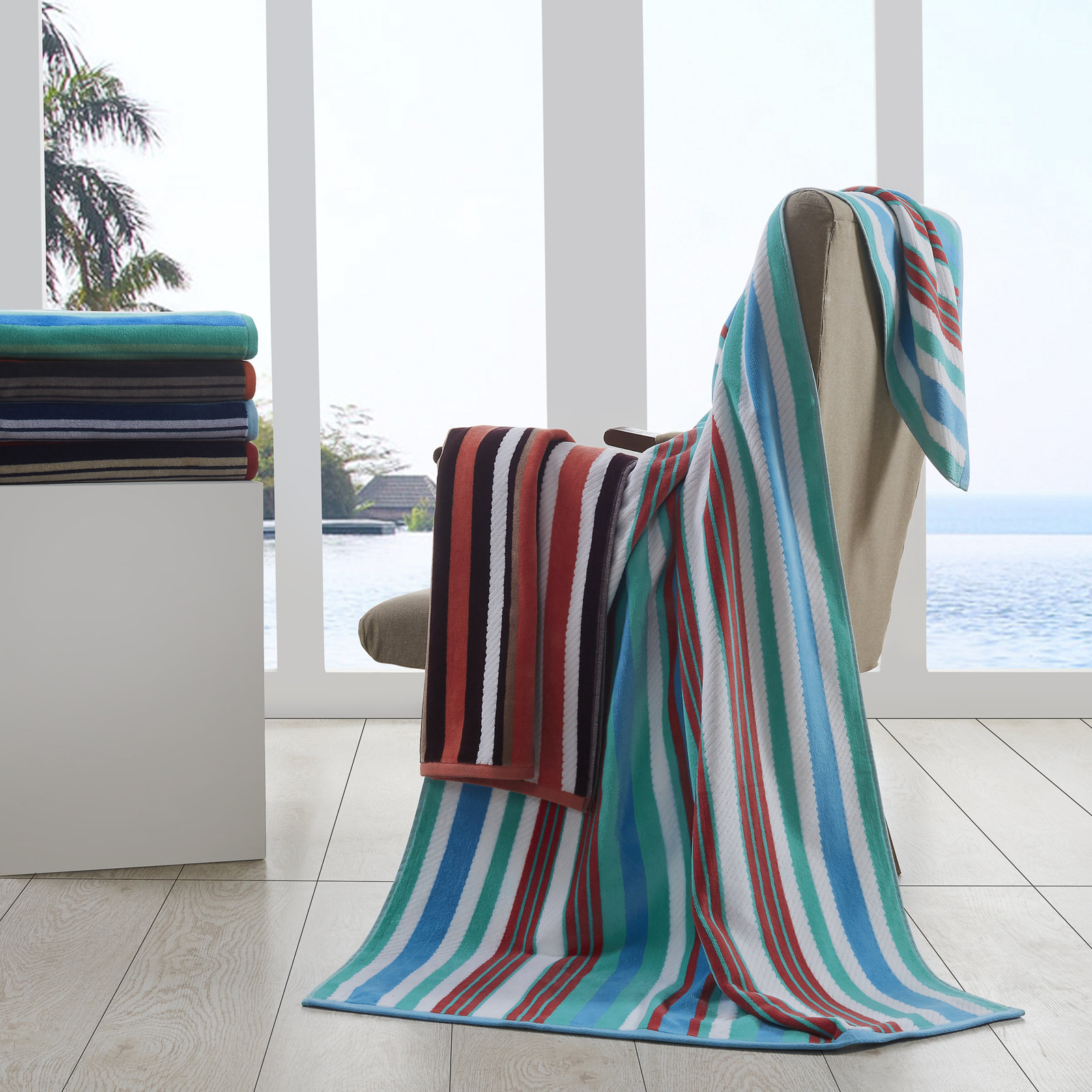 Gilus Textured Rope Cotton Beach Towel, Sky Blue
