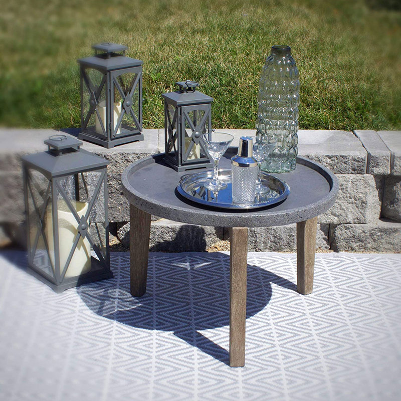 Round Outdoor Side Table , in. W in. D, 19" H x 27.4" W x 27.4" D, Brown, Dark Gray