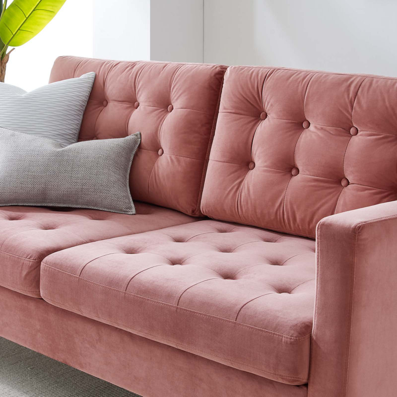 Exalt Tufted Fabric Sofa, Dusty Rose Velvet