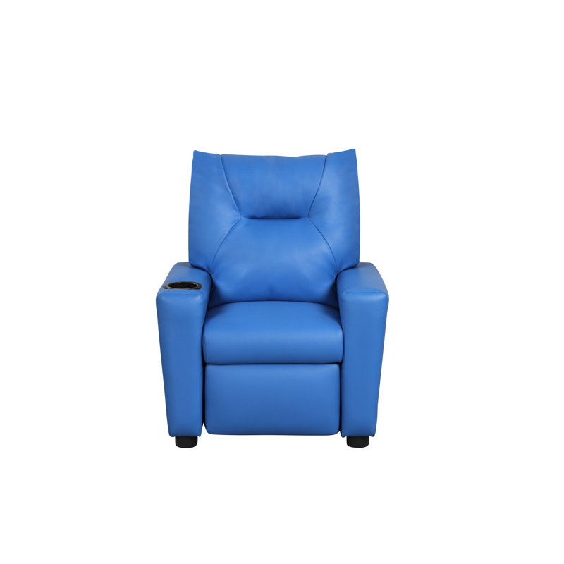 Perline 23"W Blue PVC Fabric Kids Recliner Chair With Cupholder, Blue