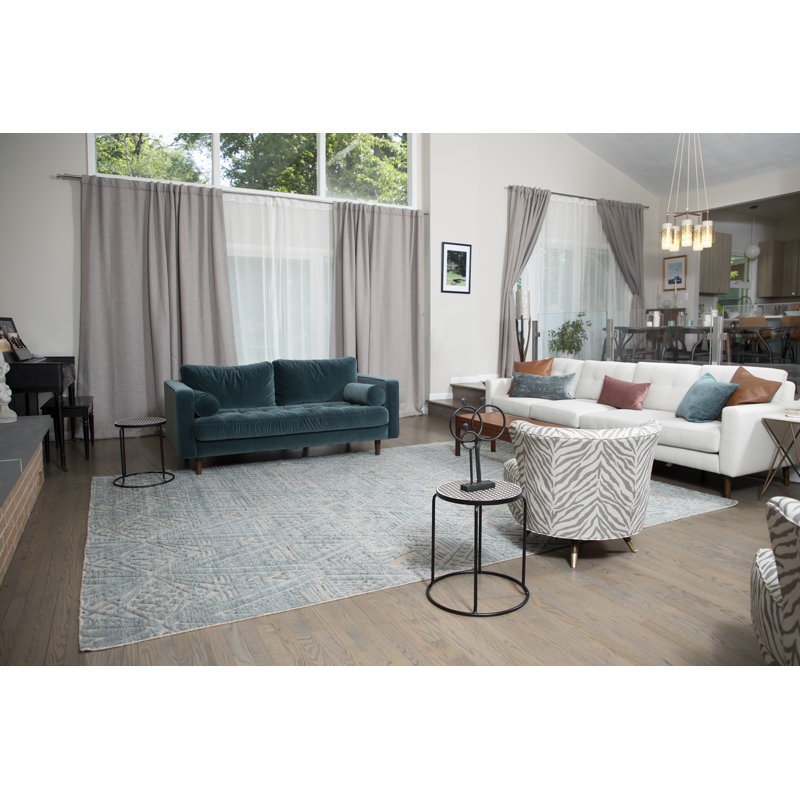 Bariloche Wool Geometric Area Rug in Blue, Runner 3' x 12'