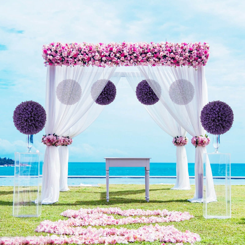 2 boules de topiaire artificielle Primrue avec 7 couches de feuilles de protection UV pour le jardin, Mauve