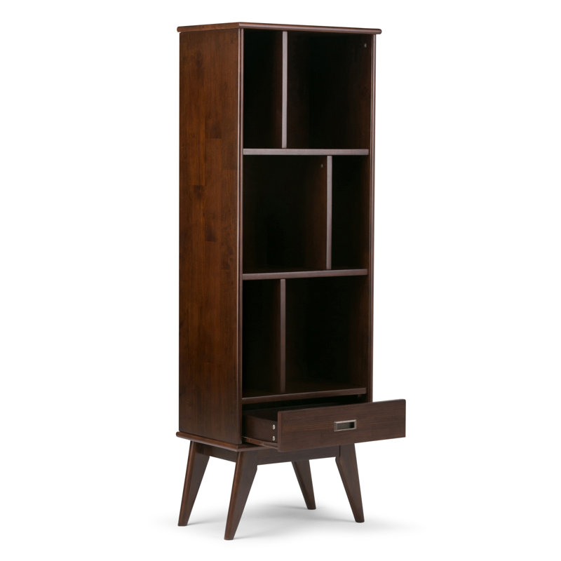 Bibliothèque moderne Mid-Century Draper H 64 "avec tablettes réglables et pieds inclinés, Brun auburn