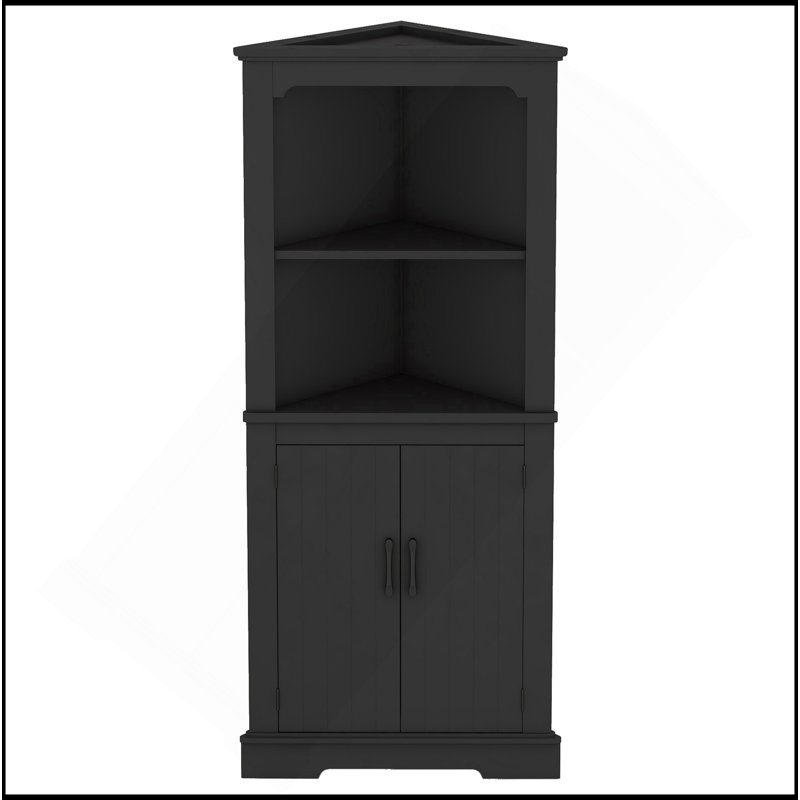 Tall Corner Cabinet With Doors For Living Room, Bathroom,Dining Room Or Kitchen, Black