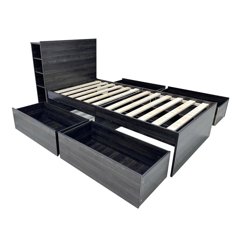 Lit simple avec rangement Robin en gris foncé