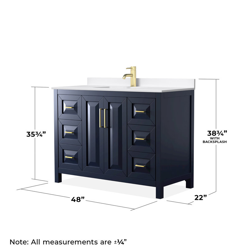 Daria 48'' W Vanity, Blue, Brushed Gold, White Quartz