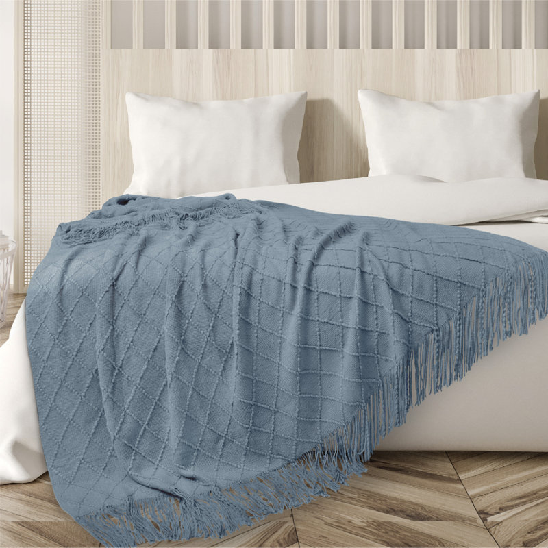 Twin Dusty Blue Knitted Fleece Reversible Throw Blanket