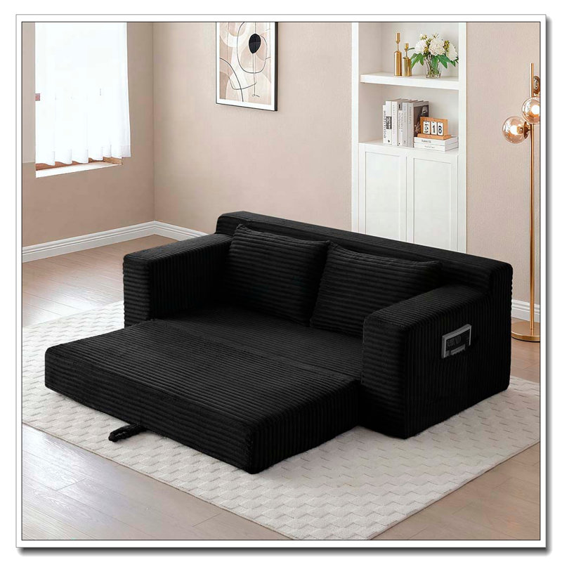 2 in 1 Convertible Folding Couch Bed,Memory Foam Cloud Loveseat Sofa, Black