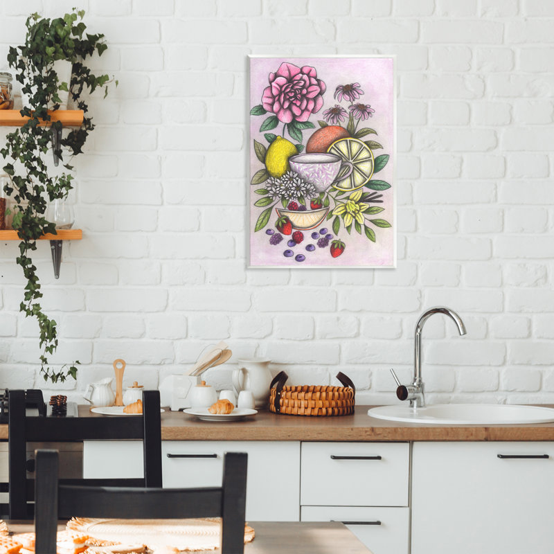 Plaque murale thé rococo avec fruits, design par Cecilia Battaini, H 19 po x l 13 po
