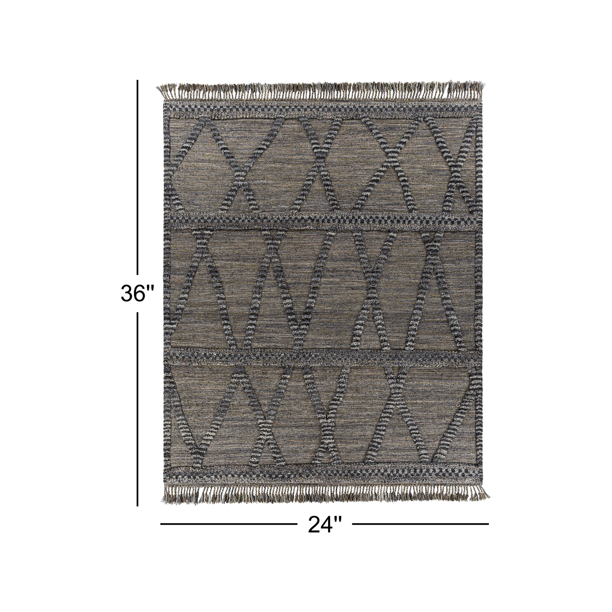 Leanna Hand-Knotted Wool Brown/Grey/Blue/Black Area Rug, Rectangle 2' x 3'