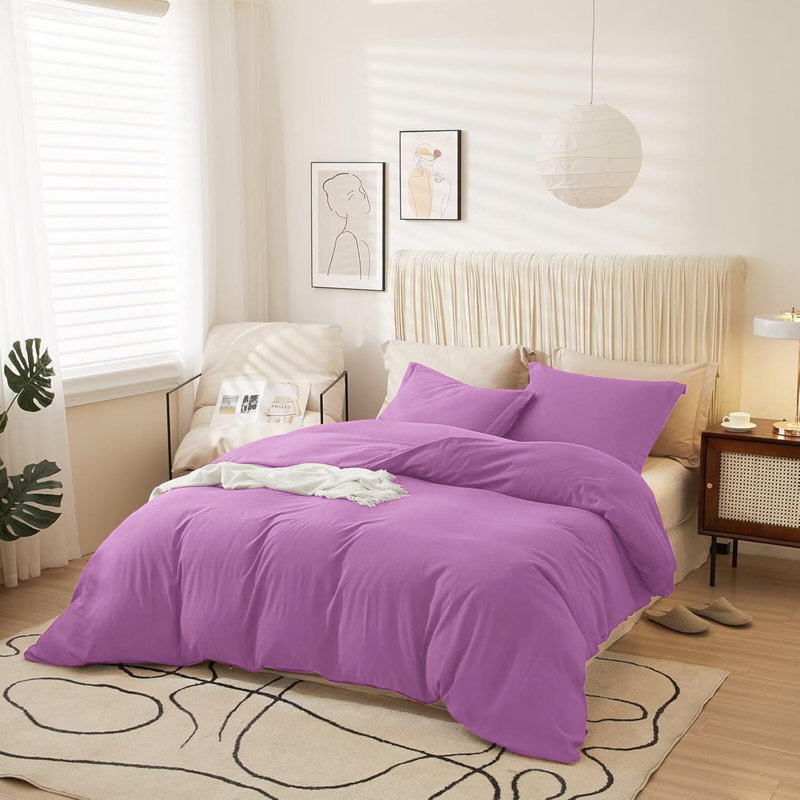 Ultra Soft 3-Piece Dyed Duvet Cover Set With Pillowcases, Purple, Single Duvet Cover + 2 Standard Pillowcases