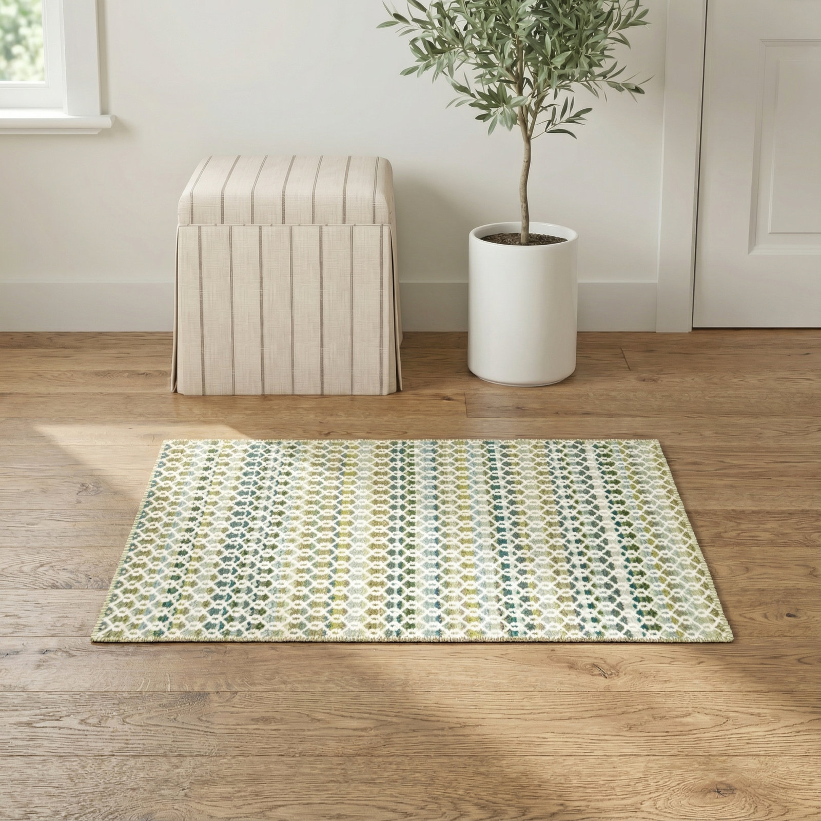 Poppy Handmade Rug, Moss/Ivory/Green, Rectangle 2' x 3'