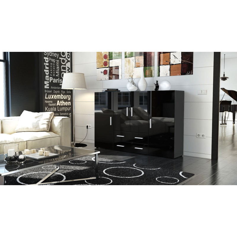 Mccorkle 166cm Wide 2 Drawer Highboard, Black High Gloss