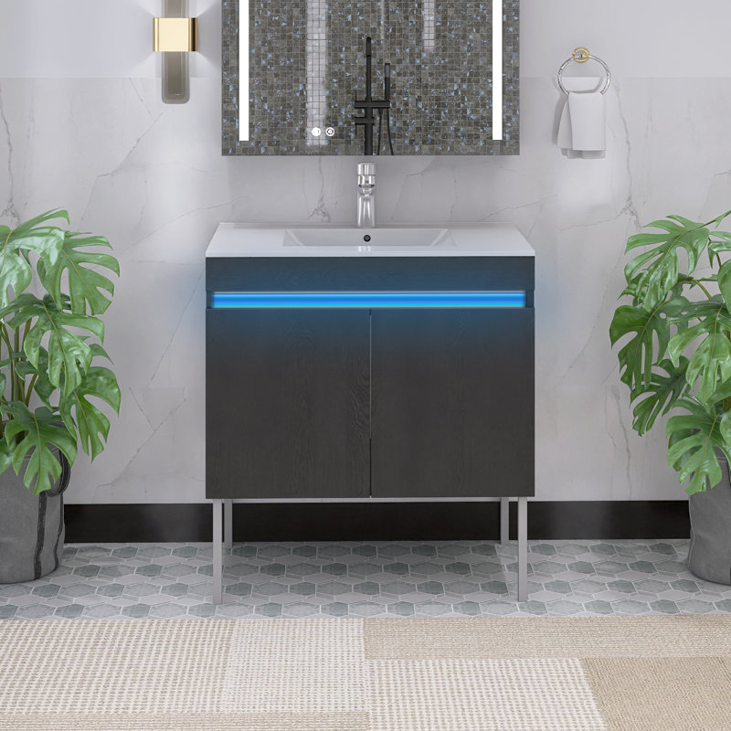 Meuble-lavabo simple avec plateau Lexxy 30, Noir