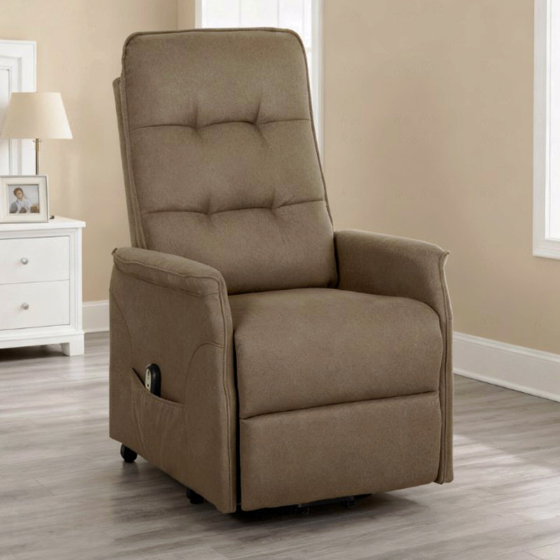 Canapé en tissu recouvert de tissu inclinable avec télécommande, avec fauteuil à fonction électrique, poches latérales, Brun