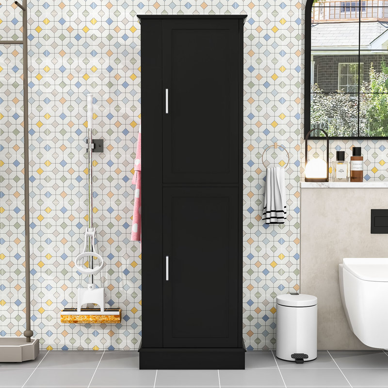Modern Bathroom Storage Cabinet with Ample Storage, Water-Proof Surface, Black