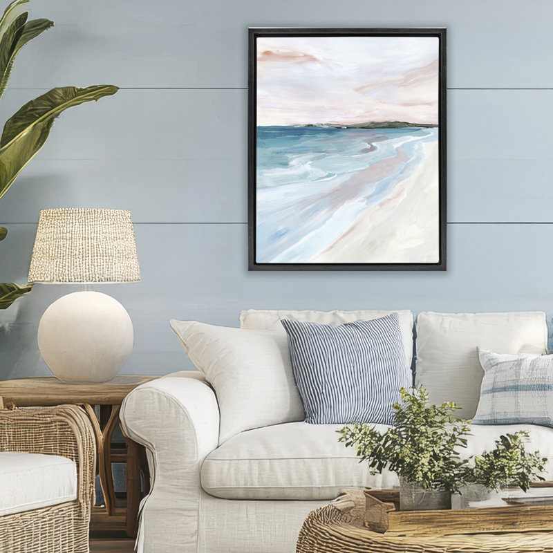 Cadre flottant Faded Coastal Serenity, design par Ian C., H 31 po x l 25 po, Cadre flottant noir de jais
