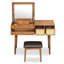 Ensemble coiffeuse 43,3 "en bois avec miroir rabattable et tabouret, coiffeuse avec trois tiroirs et espace de rangement