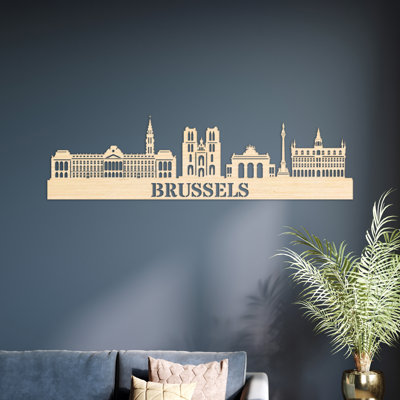 Décoration murale en bois Brussels City Skyline