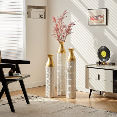 Floor Metal Vases Decorated White Metal vases Set of 3