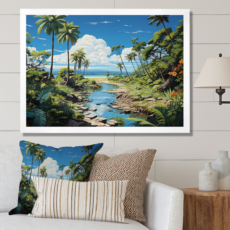 Palmier sur toile, impression de paysage de plage tropicale - Palmiers à la plage IV, Cadre photo blanc