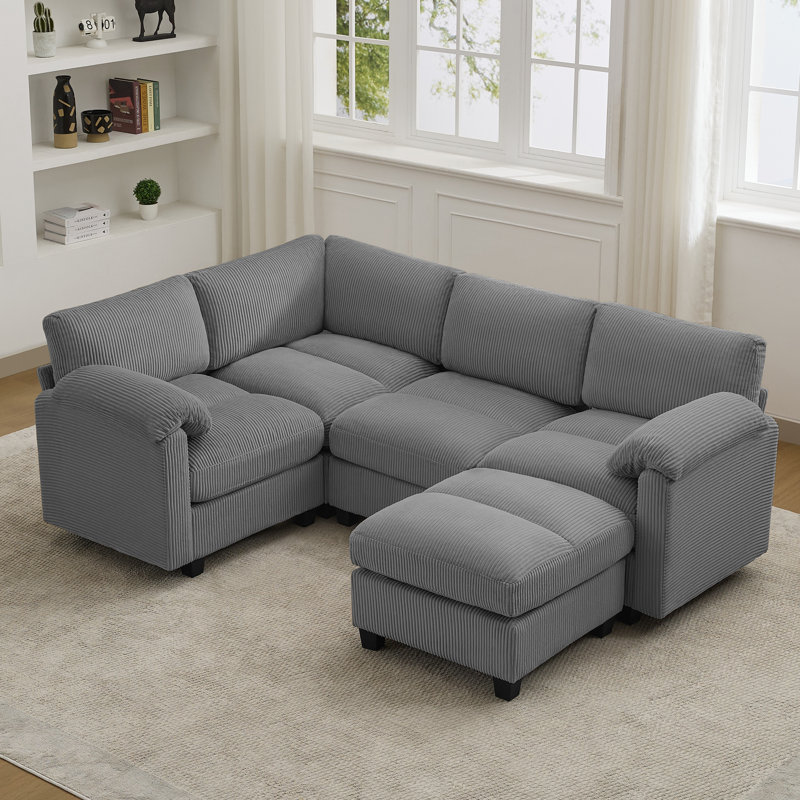 Canapé modulaire 5 places avec accoudoirs coussinés, H 31,9 po x l 87 po x P 26,8 po, Gris chenille