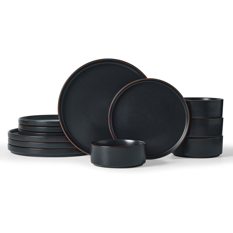 Bevery Piece Stoneware Dinnerware Set - Service for 4, Matte Black