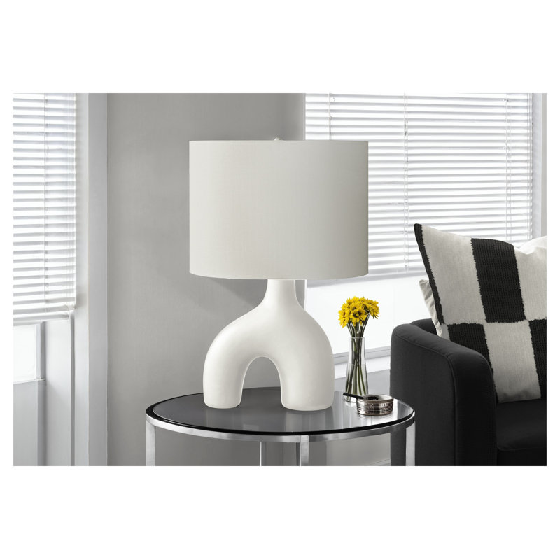 White Two-Leg Ceramic Table Lamp with Ivory Fabric Shade