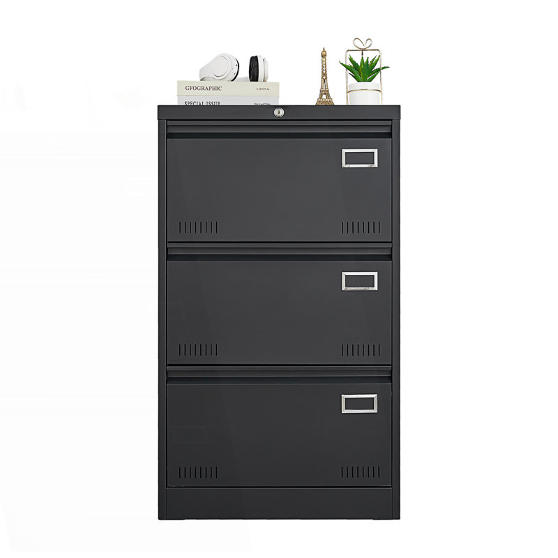Filing Cabinet, Lateral File Cabinet With 3 Drawer, Living Room Storage Cabinet, Black