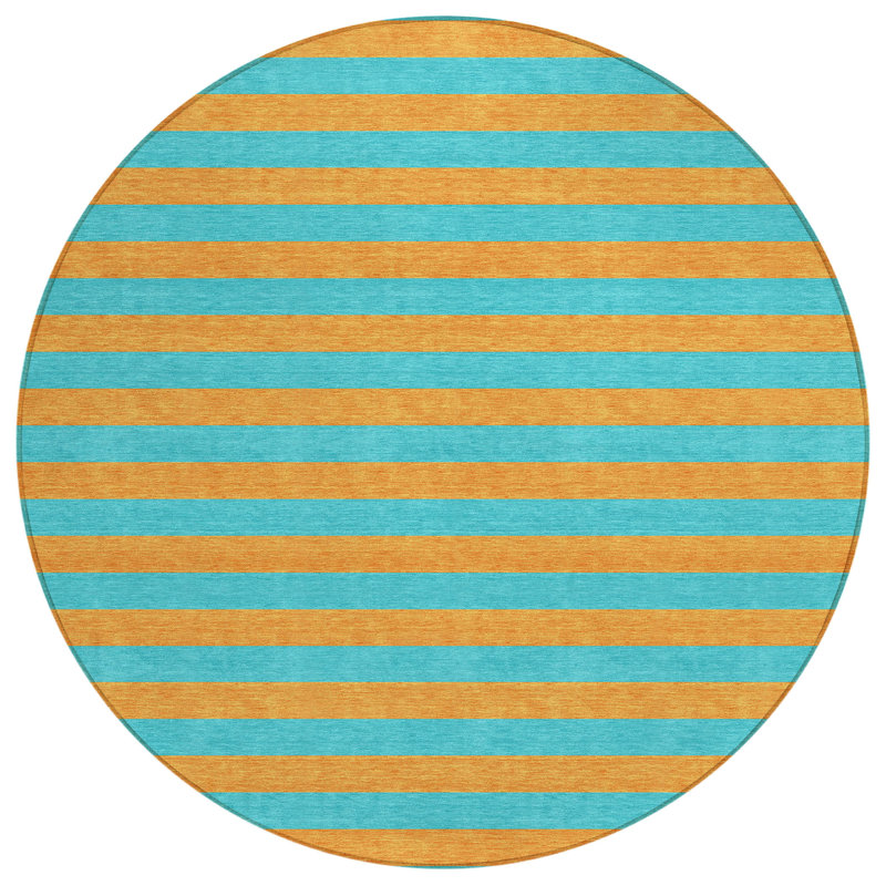 Abdulkarim Striped Machine Washable Area Rug, Round 8'