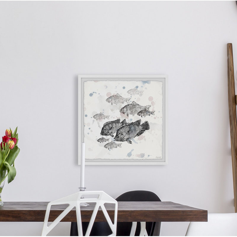 Schooling Fish - Single Picture Frame Painting, 30cm H x 30cm W x 3.81cm D