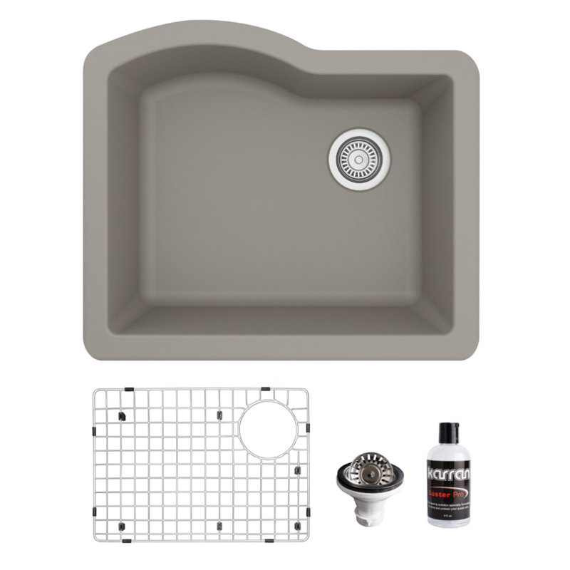 Karran Quartz 24'' X 20-3/4'' Single Bowl Undermount Kitchen Sink Kit, Bisque