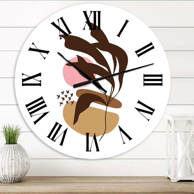 Forme élémentaire avec plantes abstraites - horloge murale moderne, Moyen
