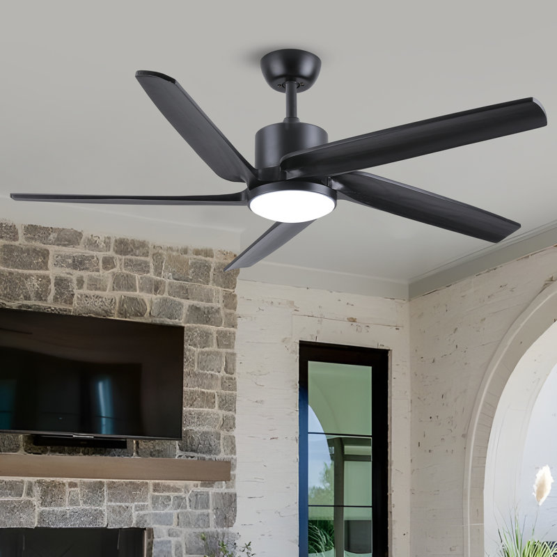 52'' Soild Wood Ceiling Fan With Light, Black