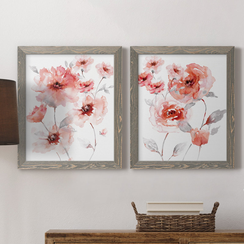 Translucent Blush I - ensemble de 2 reproductions d'art, Pas de tapis, H 20 po x l 17 po x P 1 po, Toile avec cadre gris