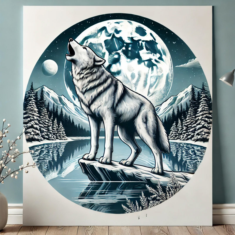 Howling Wolf Under the Moonlight Canvas Wall Art, 24" H x 20" W x 1.5" D