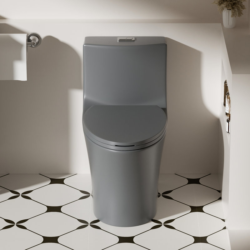 1/1.60 Toilet, Grey Attraction 002, Elongated Comfort Height Floor Mounted With Invigorating Soft Closing Seat Alluring Harmonious