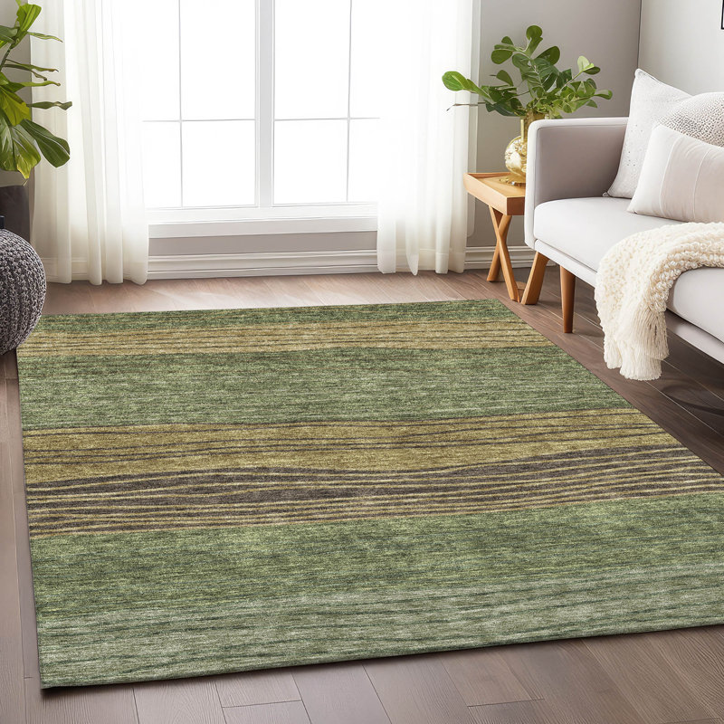 Premium Machine Washable Tweedy Olive Rug, Rectangle 8' x 10'