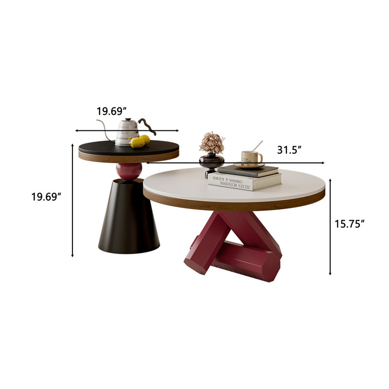 Ensemble de table basse ronde de luxe moderne, piètement géométrique en croix artistique avec plateau en pierre frittée