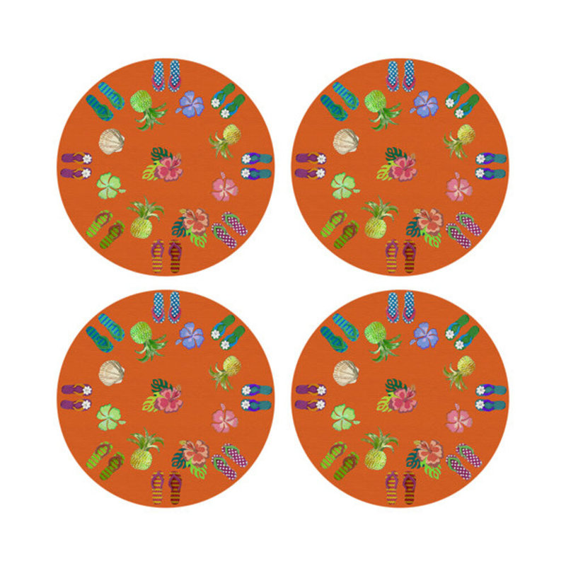 Winter In Florida Vegan Leather Round Pebble Placemat, Orange