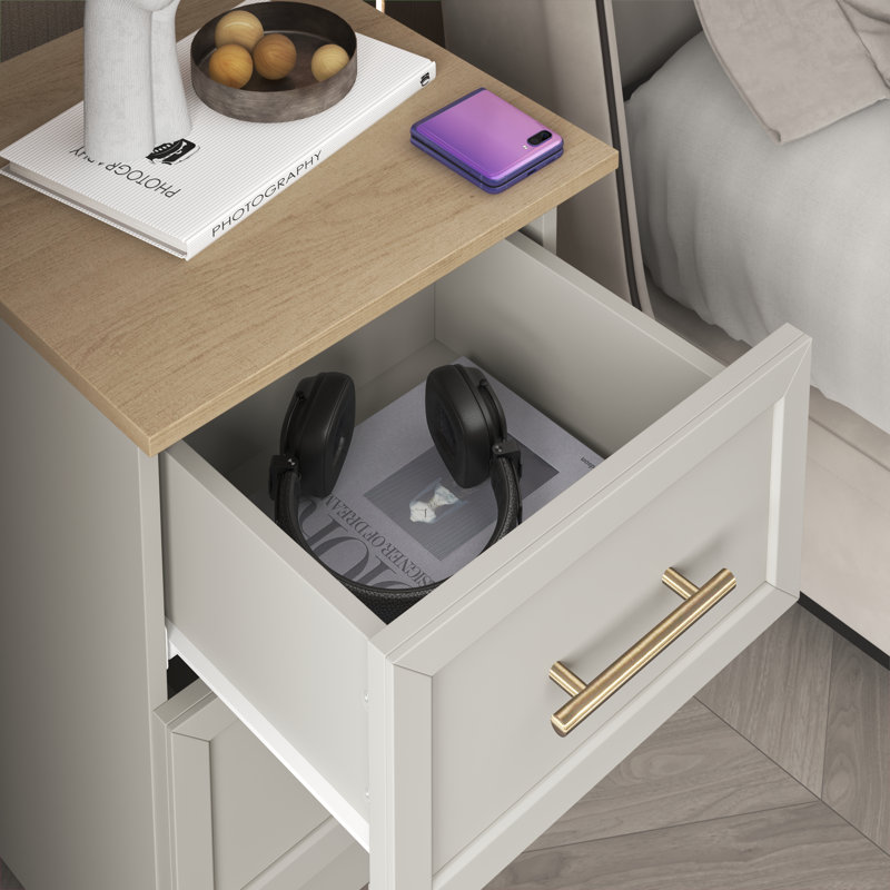 Cleverdon Feya 2 Drawer Bedside Table, Grey