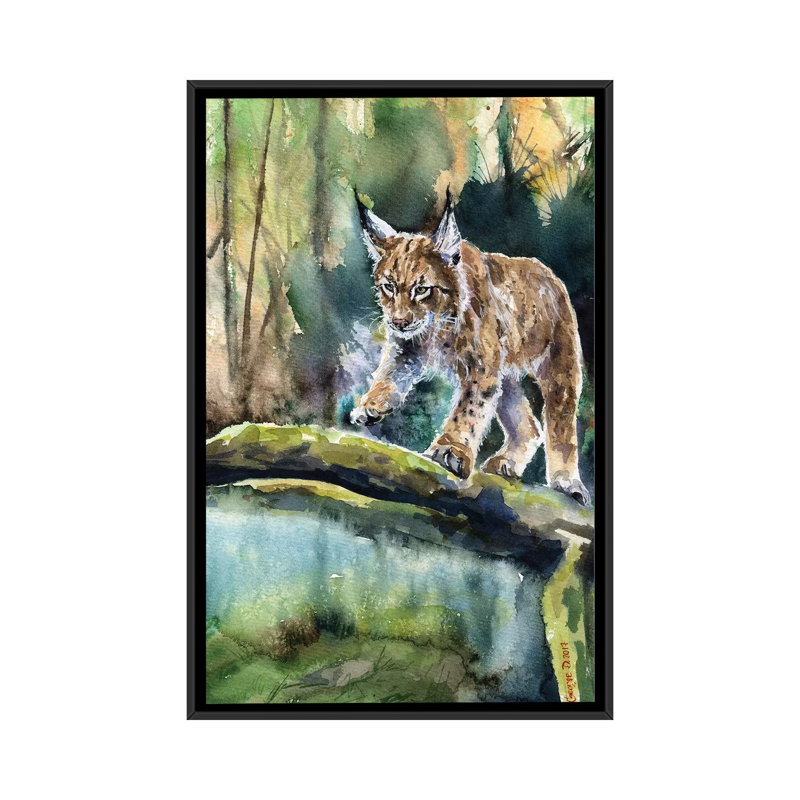 Lynx par George Dyachenko - reproduction sur toile tendue, H 26 po x l 18 po x P 1,5 po, Toile avec cadre noir, Pas de tapis