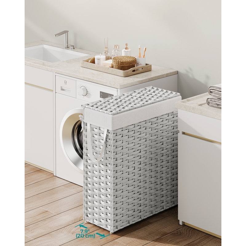 Wood Laundry Hamper with Handles, Cloud White