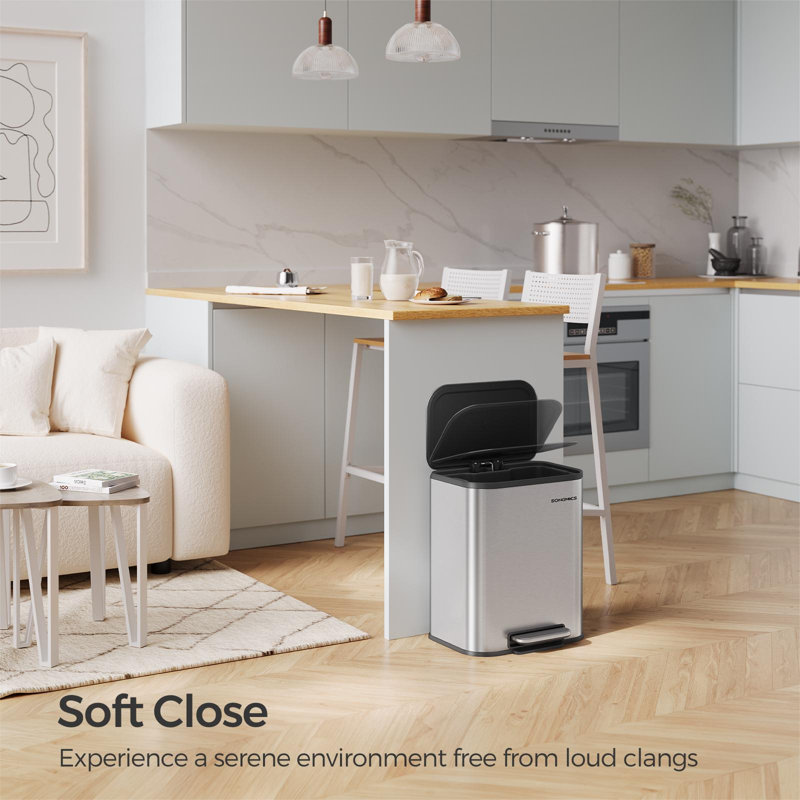 Poubelle à pédale en acier inoxydable résistante aux empreintes digitales, Argent, 5,2 gallons