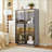Cabinets 60.6" Modern Freestanding Display Cabinet with LED Lighting, 2 Storage Drawers, Adjustable Glass Shelves, Slate Gray | Hallways | MDF