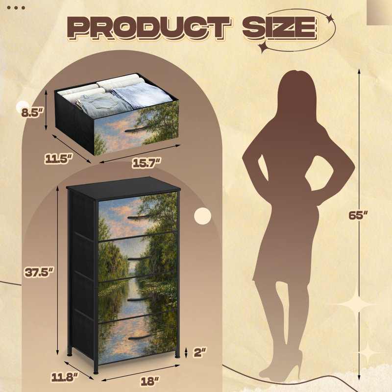 Commode pour chambre à coucher avec 4 tiroirs de rangement Everglades Sunset Wetland Water Canal Landscape Commodes