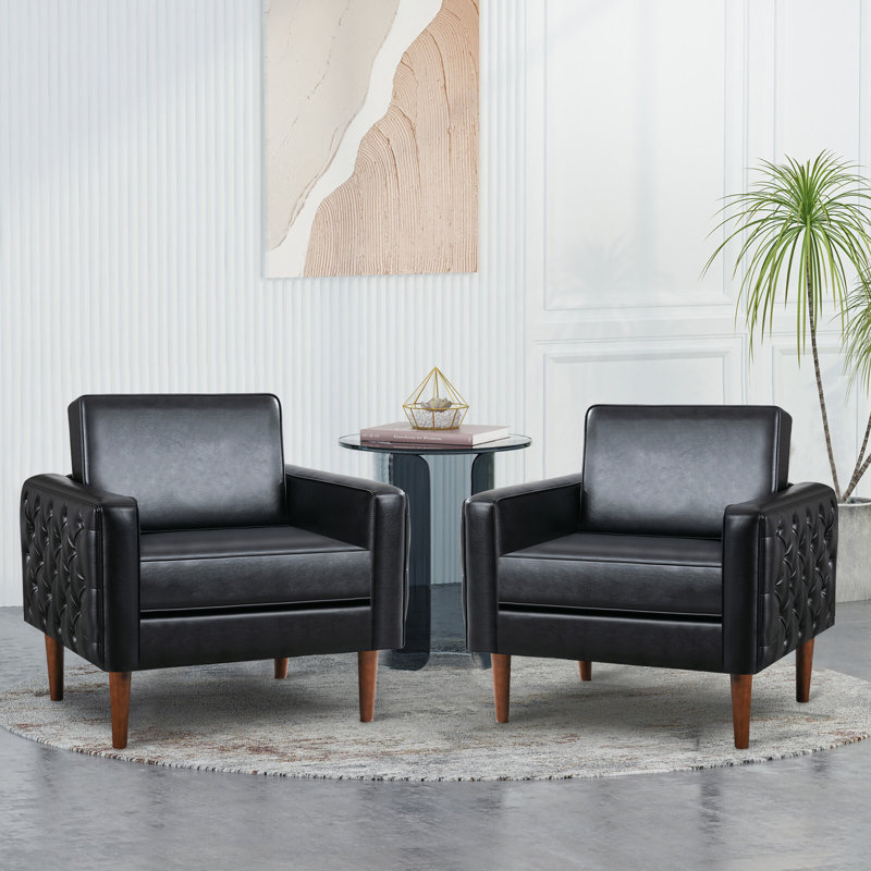 Fauteuil Mid-Century en similicuir avec siège spacieux, Similicuir noir
