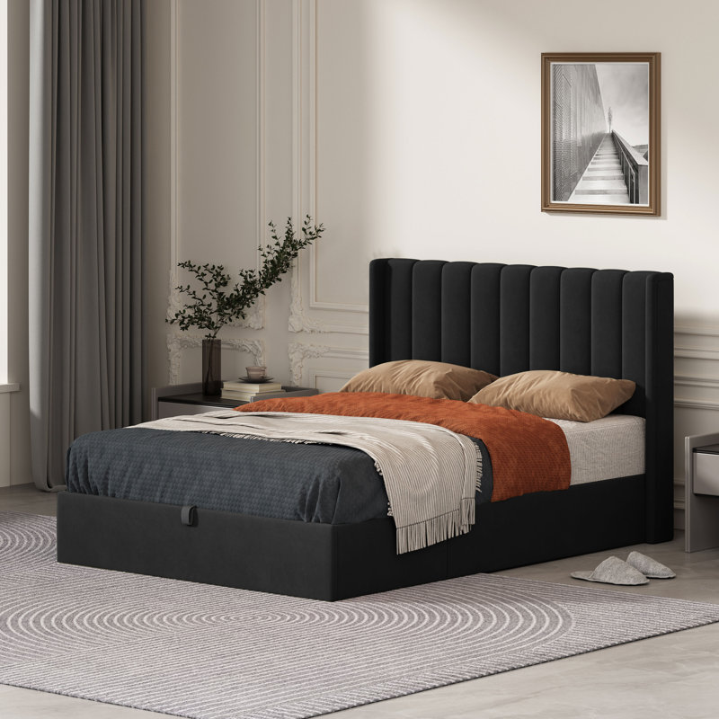 Lit plateforme avec rangement Daizia, Double, Noir