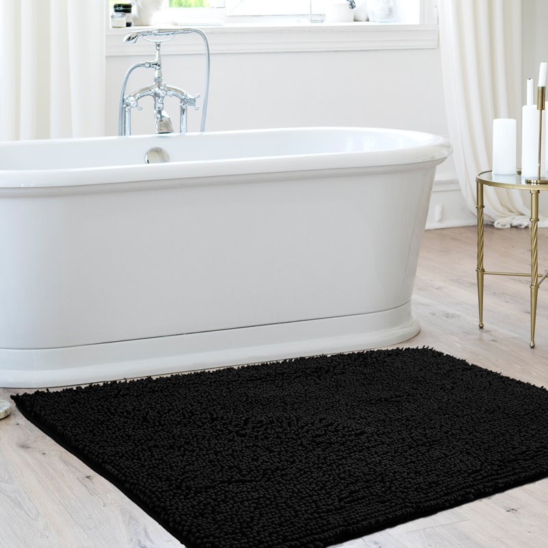Chenille Bath Mat - Luxurious Soft Microfiber Absorbent Bathroom Rug, Non-Slip, Quick Dry (Set of 4), Wine Red, 36" L x 24" W